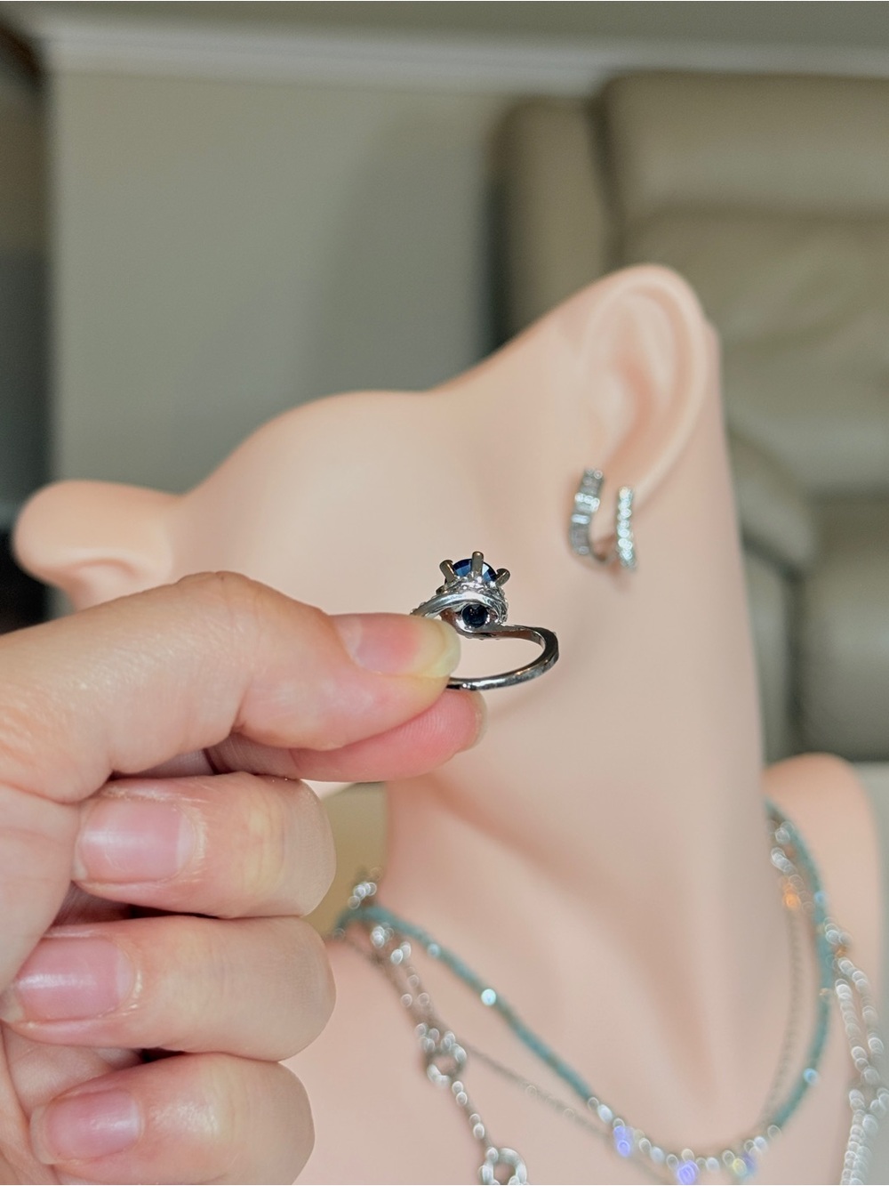 Silver Blue Sapphire Solitaire Ring - Picture 8 of 10